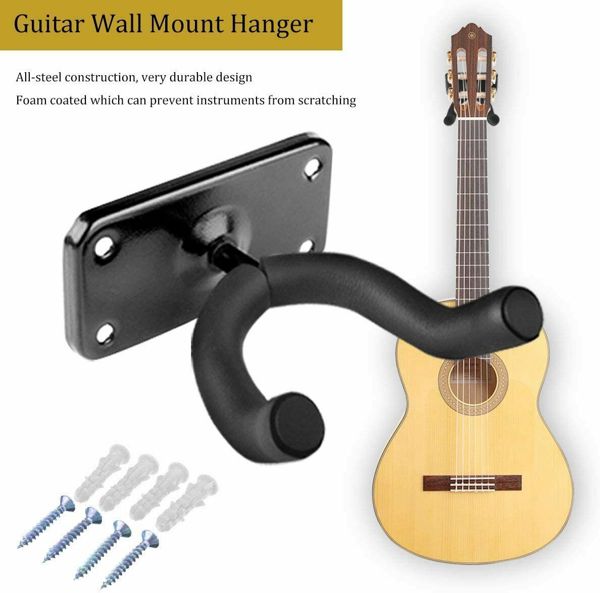 2 PCS Guitar Hangers Wall Mount Arm Instrument Display Holder Padded Hook Rack