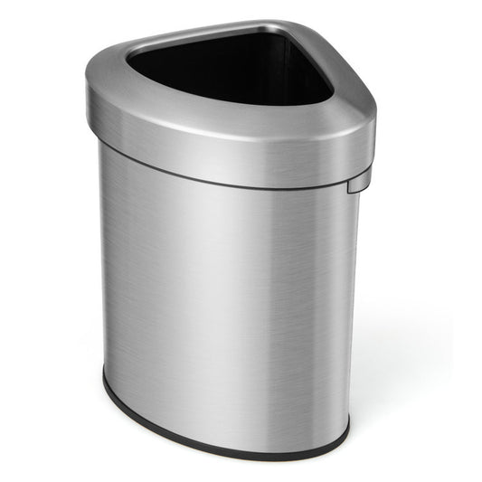 60L Stainless Corner Steel Trash Bin with Lid and Anti-slip Bottom