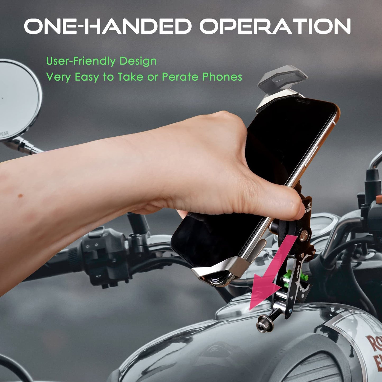 TAKEWAY Clampod HAWK1-PH05 Phone Mounts Holder, Motorcycle and Various Vehicles Handlebar Clamp Base, Adjustable, Stable, Double Socket Arm, Multi-Angle Vision Ideal for All iPhone, and Any Cell Phone