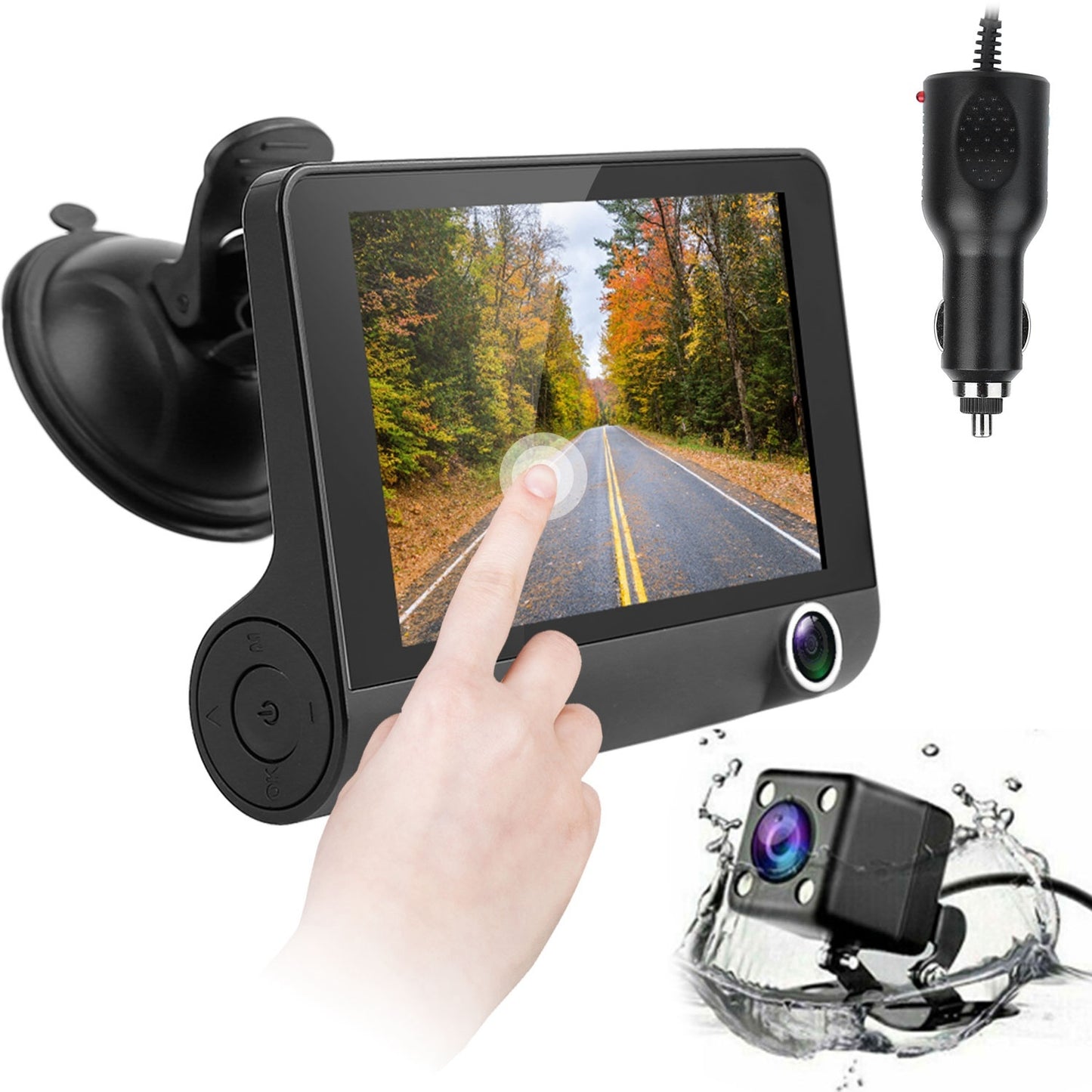 FHD 1080P Touch Screen Car DVR Dash Camera 4In 3 Lens Vehicle Driving Recorder Seamless Loop Recording