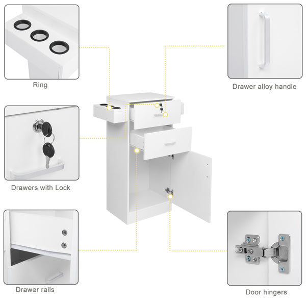 15 cm P2 density board pitted surface 2 drawers 1 door 6 hair dryer double ear cabinet with lock Salon cabinet white