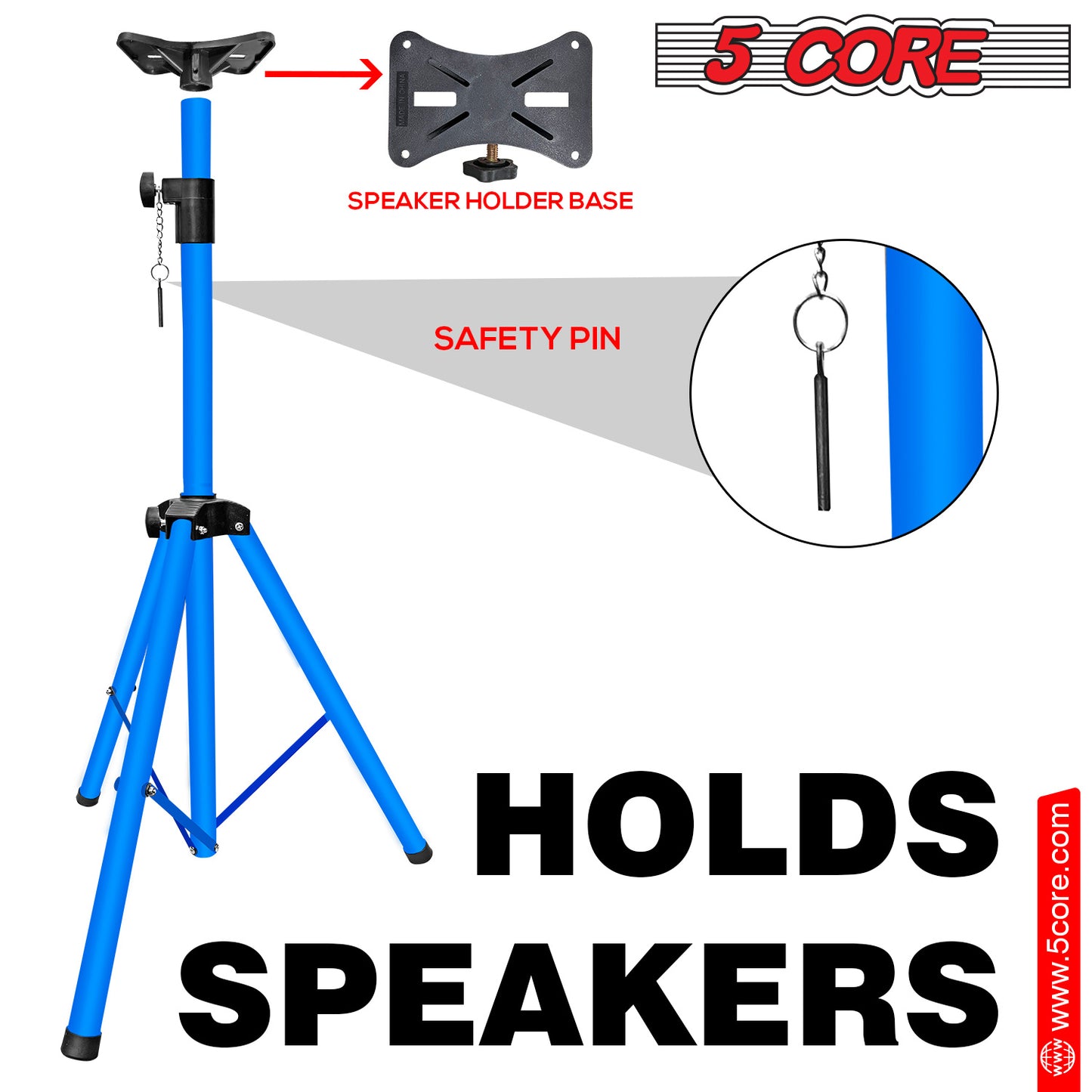 5 Core Speaker Stand Tripod Floor Tall Pair Adjustable Up to 72 Inch DJ Studio Monitor Stands Pole Mount  - SS ECO 2PK WoB