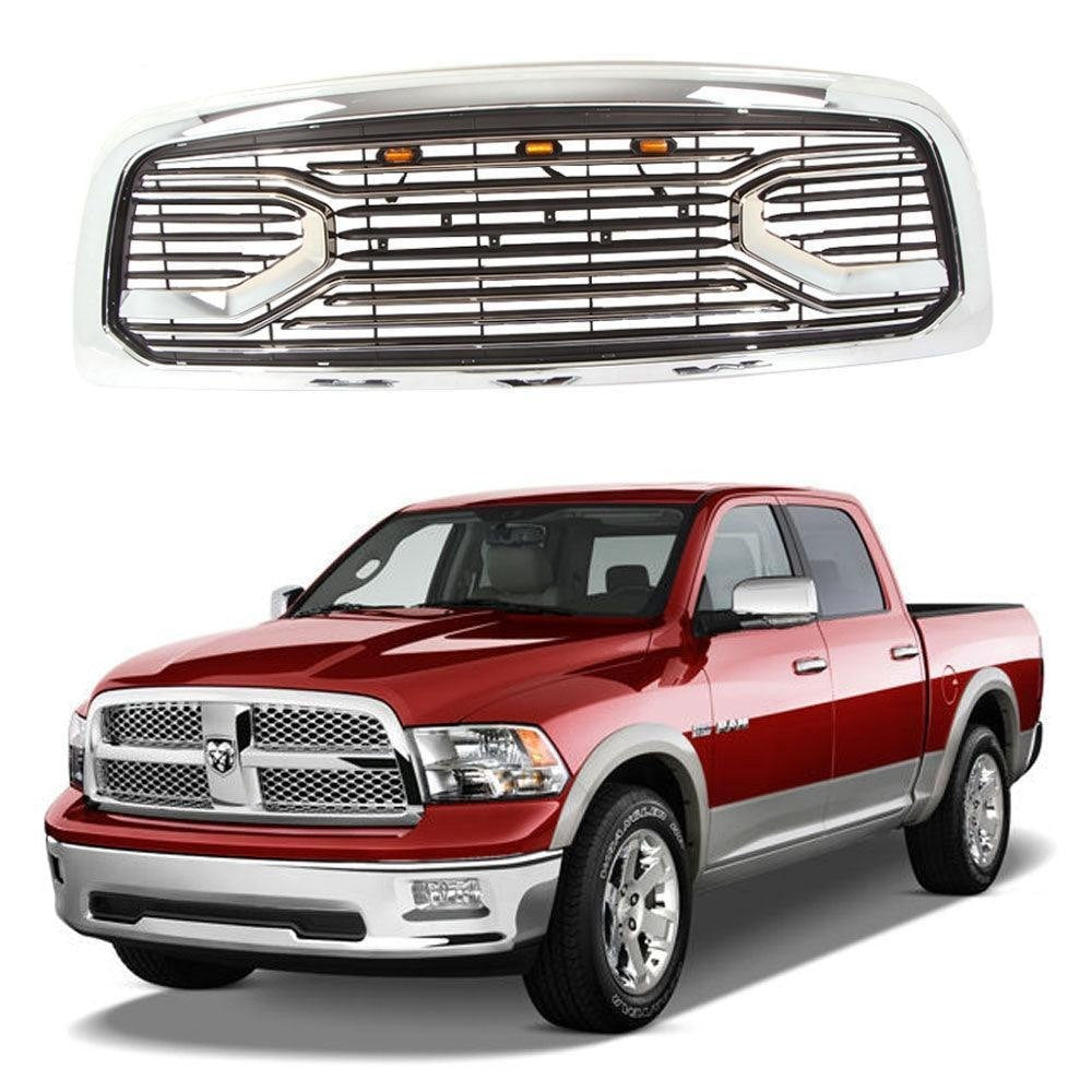 Front Grill for 2009 2010 2011 2012 Dodge Ram 1500 Chrome Grille Big Horn Style W/ Letters & Lights