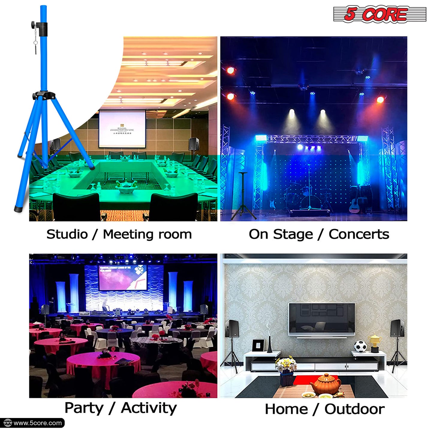 5 Core Speaker Stand Tripod Floor Heavy Duty Adjustable Up to 72 Inch DJ Studio Monitor Stands Pole Mount- SS HD SKY BLU BAG