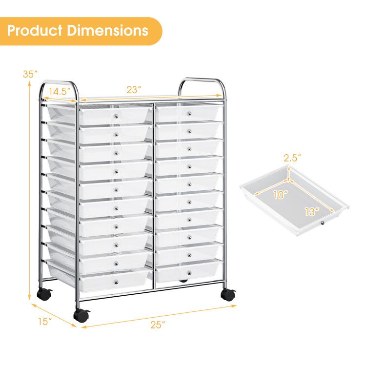 20 Drawers Rolling Storage Cart Studio Organizer