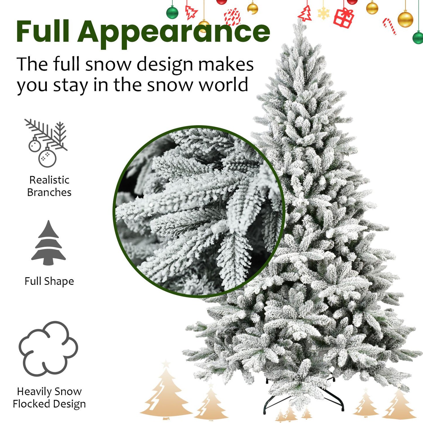 6ft PVC&PE Flocking Hinged Tree Environmentally Friendly Fireproof Artificial Christmas Flocked Tree