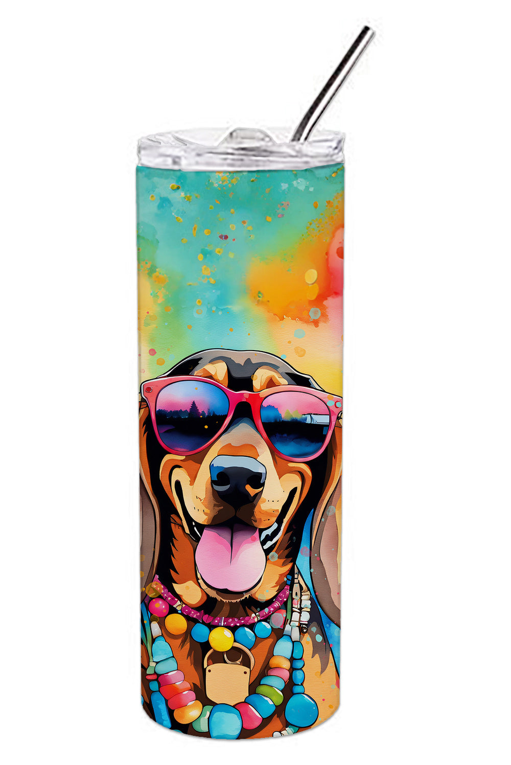 Doberman Pinscher Hippie Dawg Stainless Steel Skinny Tumbler Vacuum Double Walled Reusable Insulated Tumbler Travel Cup for Coffee Cocktails Gift with Lid, 20 oz