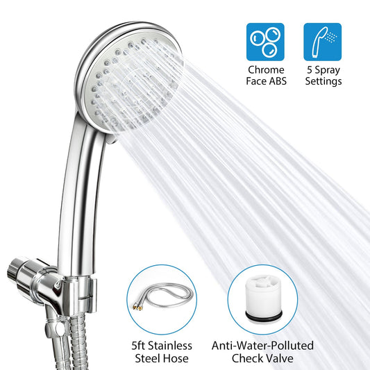 Handheld Shower Head Stainless High Pressure 5 Spray Settings Massage Spa Showerhead Chrome Face