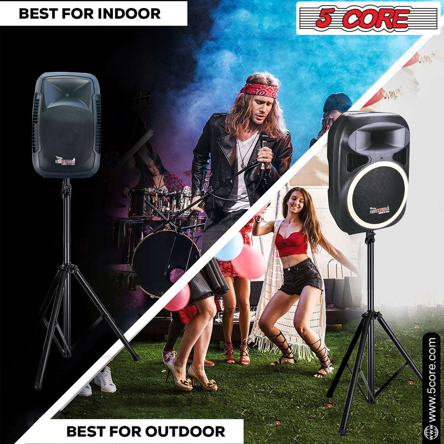 5 Core Speaker Stand Tripod Floor Tall Pair Adjustable Up to 72 Inch DJ Studio Monitor Stands Pole Mount  - SS ECO 2PK WoB