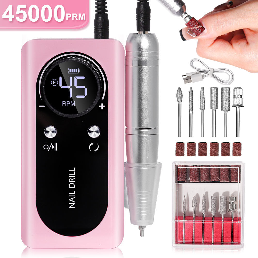 Portable Nail Drill Machine Professional 45000RPM, Rechargeable Electric Nail Drill Machine for Acrylic Nail Gel Polish Removal, Suitable for Nail Salon Home Cordless Nail Drill Machine Kit