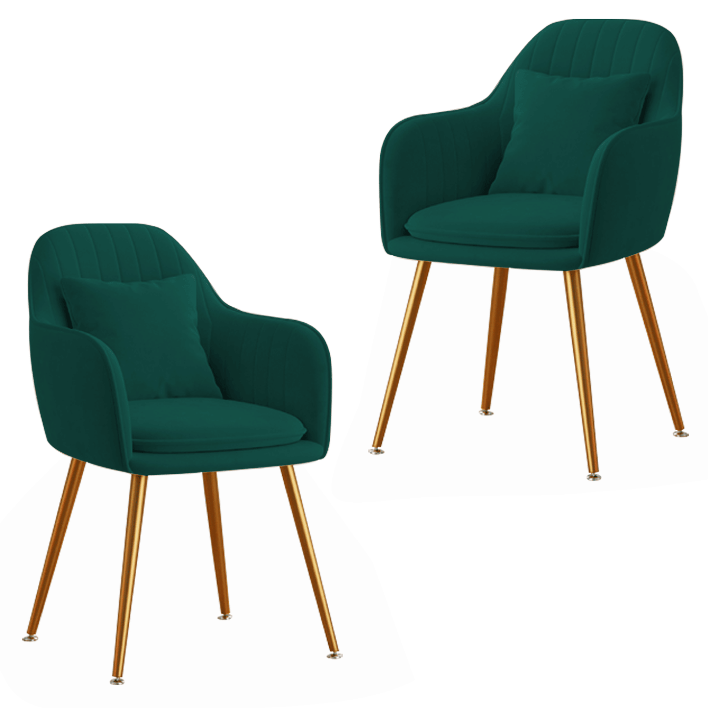 Green Furniture Velvet Living Dining Room Set of 2 Accent Arm Chairs Upholstered Seat Club Guest Mid Century Chair with Golden Metal Legs