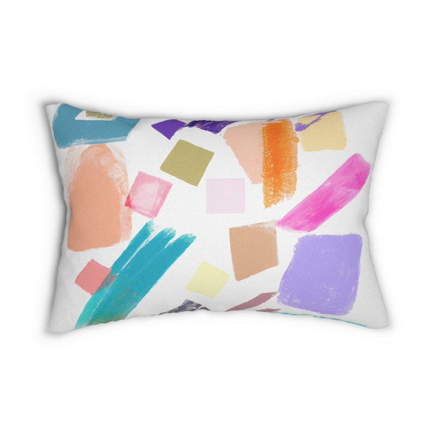 Decorative Lumbar Throw Pillow - Multicolor Pastel Geometric Brush Stroke Pattern