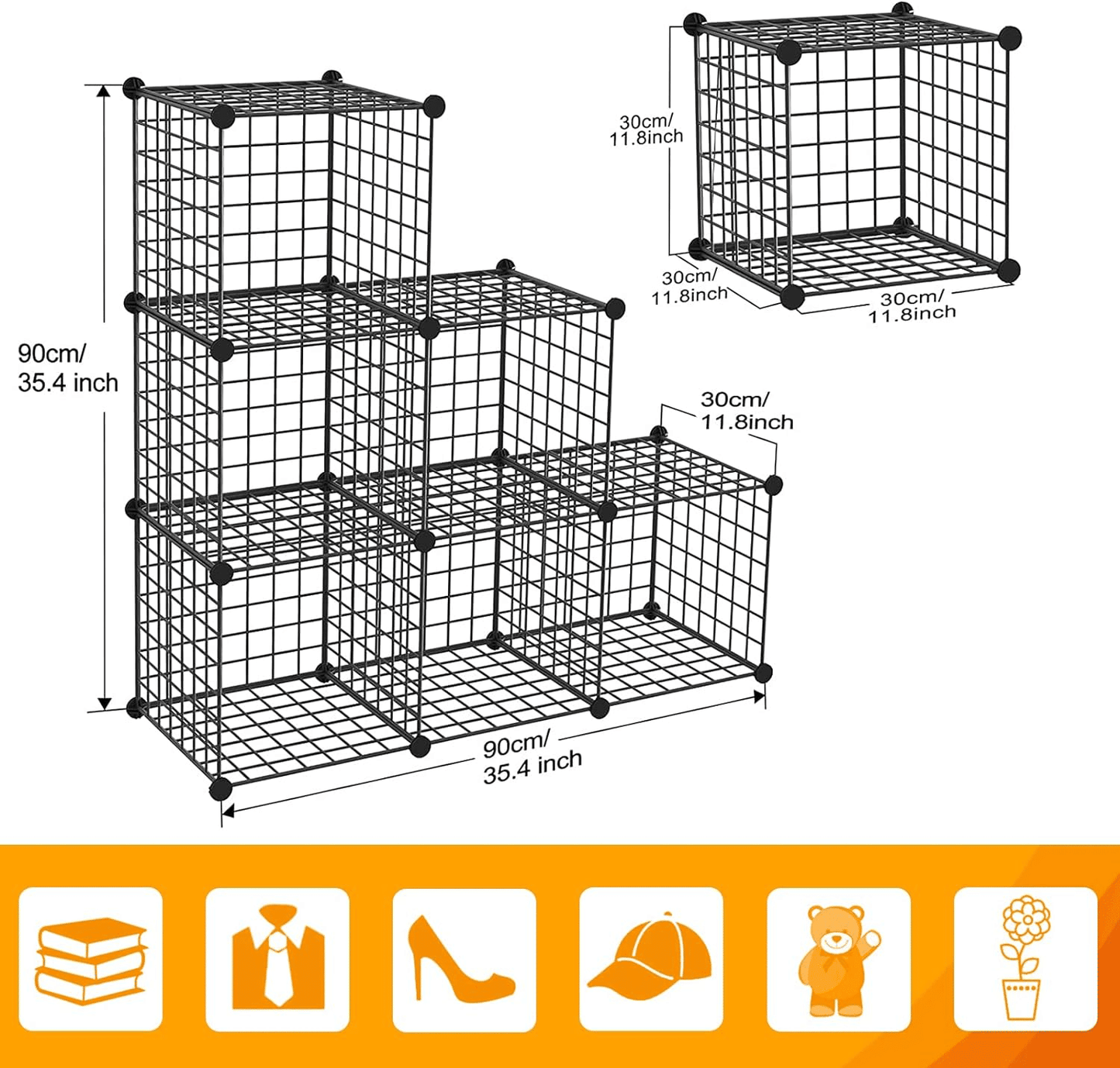 Cube Storage Organizer, Book/Toy/Craft/Potted Plants and petCloset Organizers and Storage Shelves, 6 Cube Freely Combinable Metal Grids Storage Shelf,Black Iron