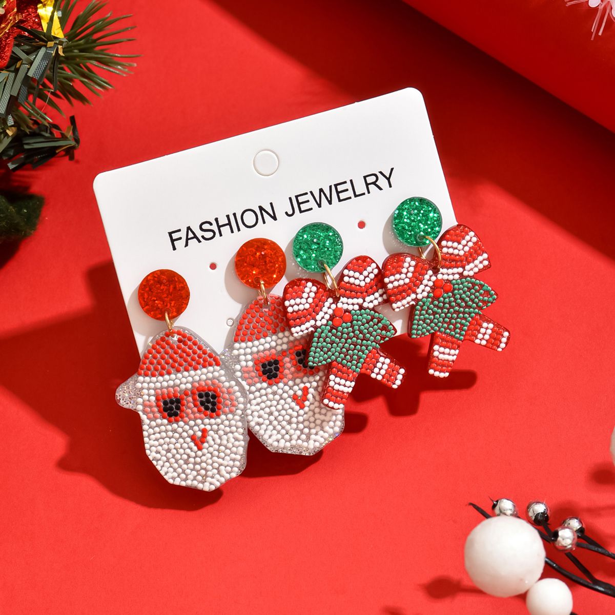 Festive Christmas Themed Beaded Earrings -  Spread Joy and Cheer with Every Step