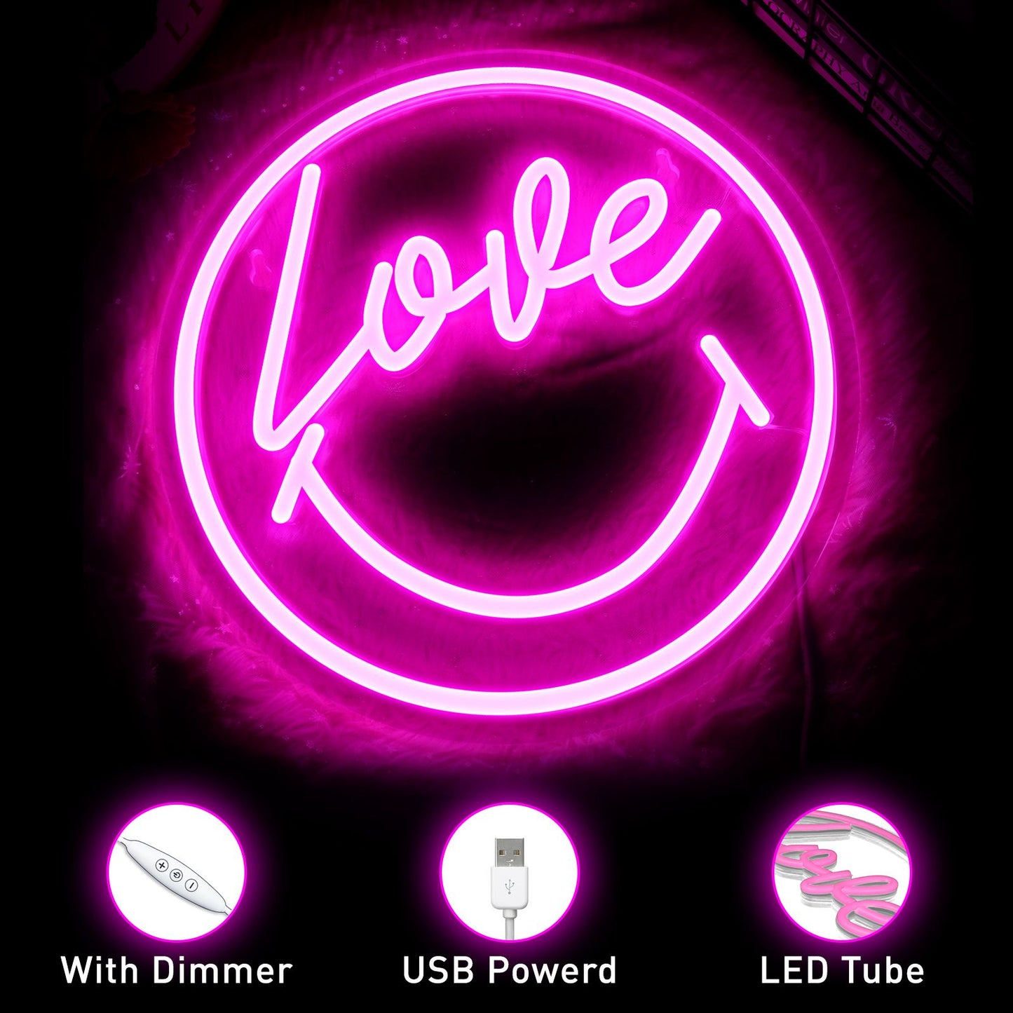 1pc Purple LED Neon Sign, USB Powered For Bedroom Room Wall Decoration, For Holiday Party Wedding Decoration, Multipurpose Decorative Wall Mounted Lights