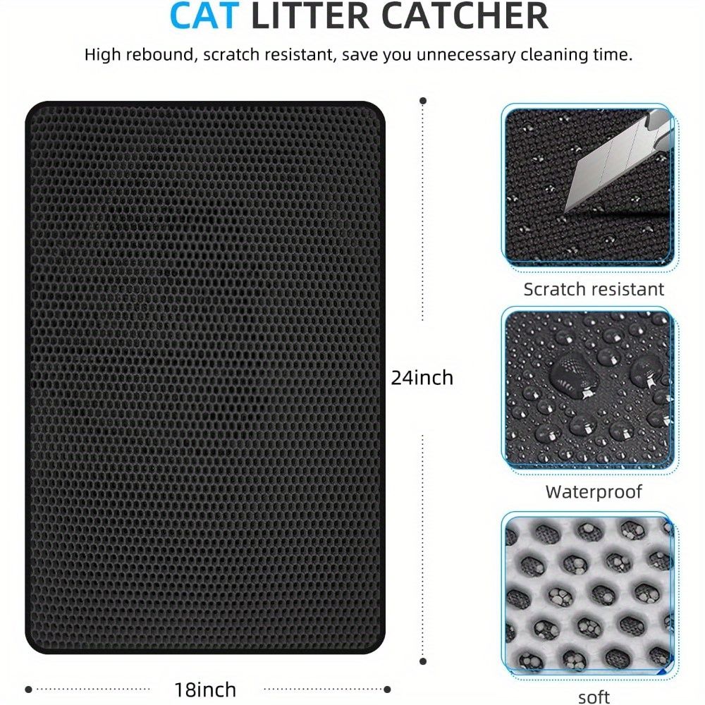 2 Pack Cat Litter Mat Litter Trapping Mat, Honeycomb Double Layer Litter Box Mat, Waterproof Leakproof Washable Easy Clean, Anti-Slip, Scatter Control, No Phthalate, Scratch Resistant,