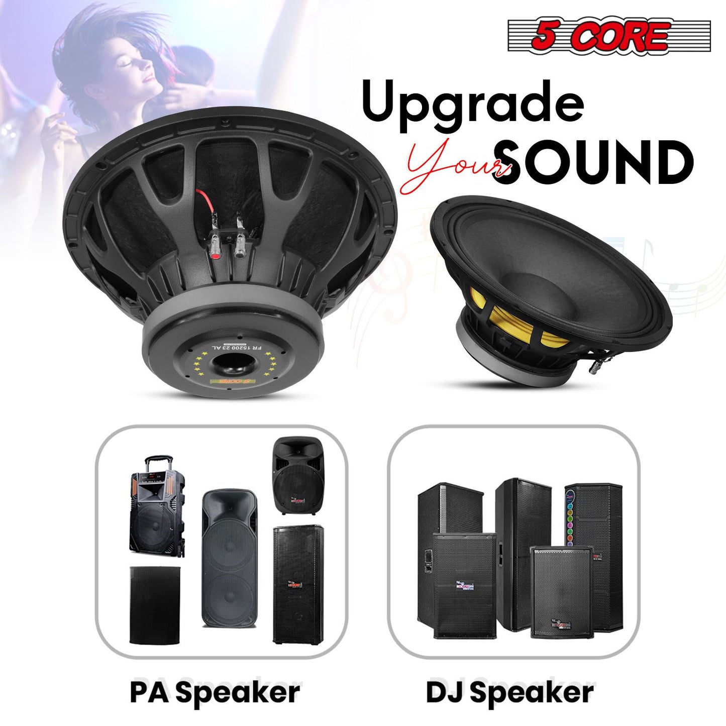 5Core 15 Inch Subwoofer Speaker 2000W Peak 8 Ohm Full Range Replacement DJ Bass Sub Woofer Loudspeaker with 4" Voice Coil and 74 Oz Y30 Magnet5Core 15 Inch Subwoofer FR 15200 23 AL