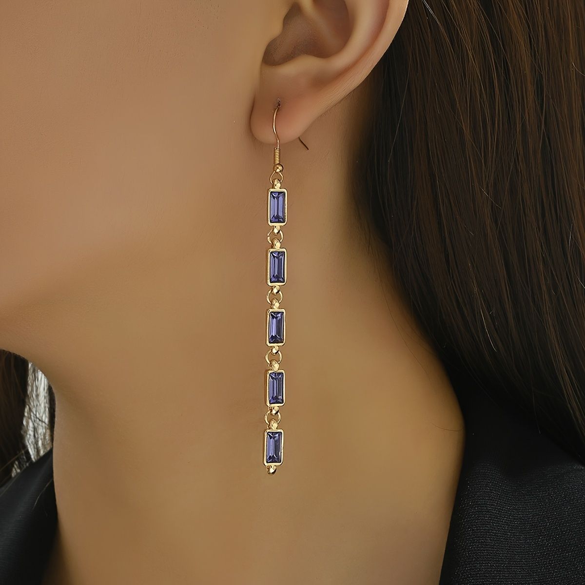 "14k Gold Plated Multi-Gemstone Drop Earrings with Colored  Glass Stones - Elegant and Chic Long Chain Dangles"