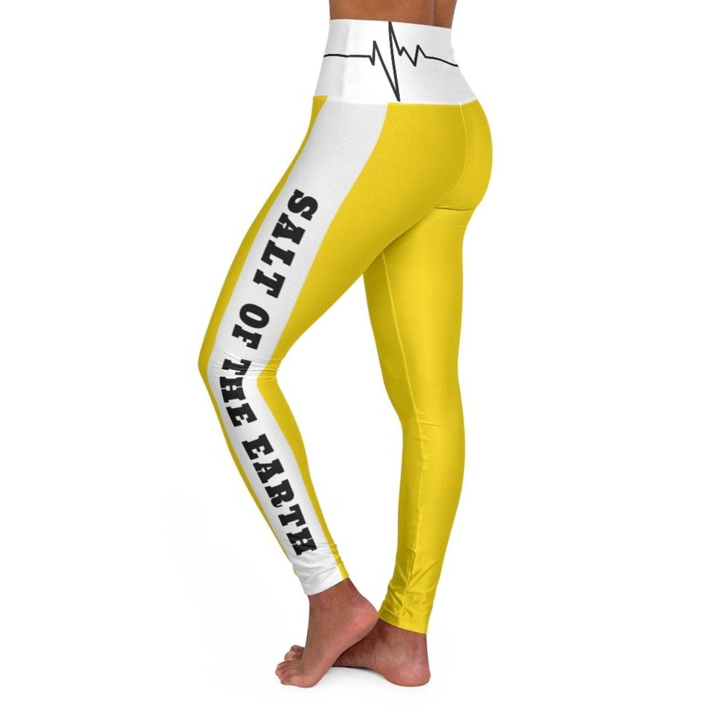 High Waisted Yoga Leggings, Gold Yellow Salt Of The Earth Matthew 5:13 Beating Heart Sports Pants