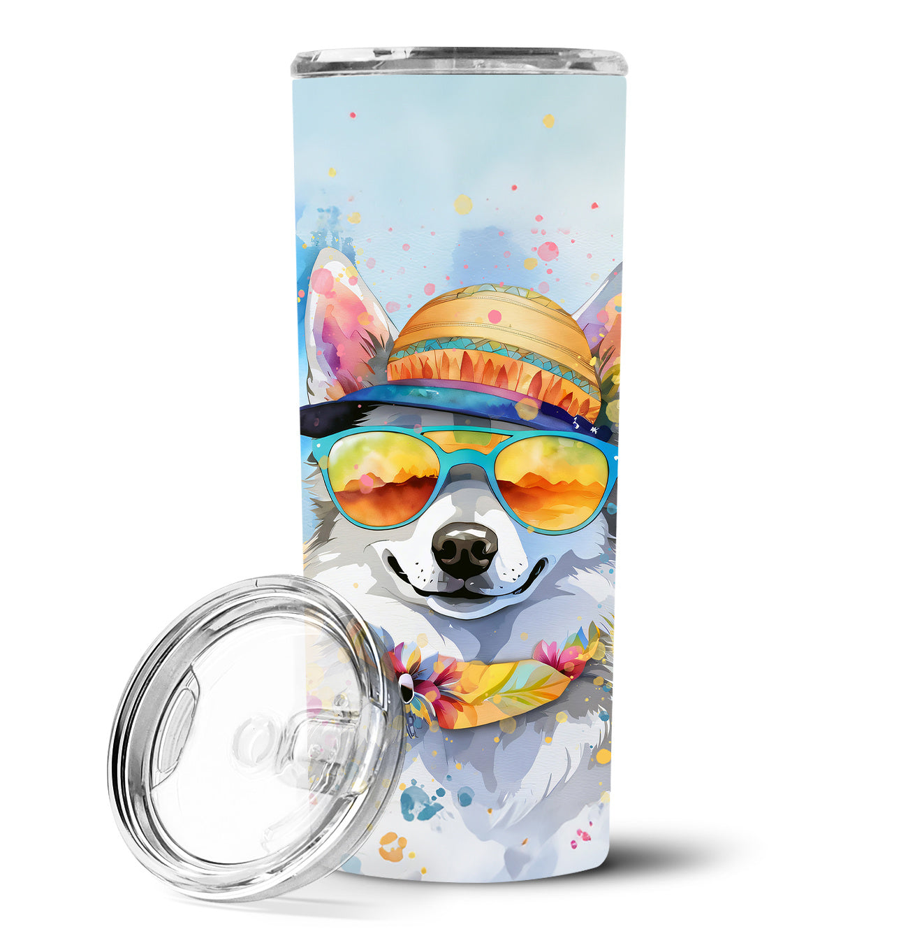 Alaskan Klee Kai Hippie Dawg Stainless Steel Skinny Tumbler Vacuum Double Walled Reusable Insulated Tumbler Travel Cup for Coffee Cocktails Gift with Lid, 20 oz