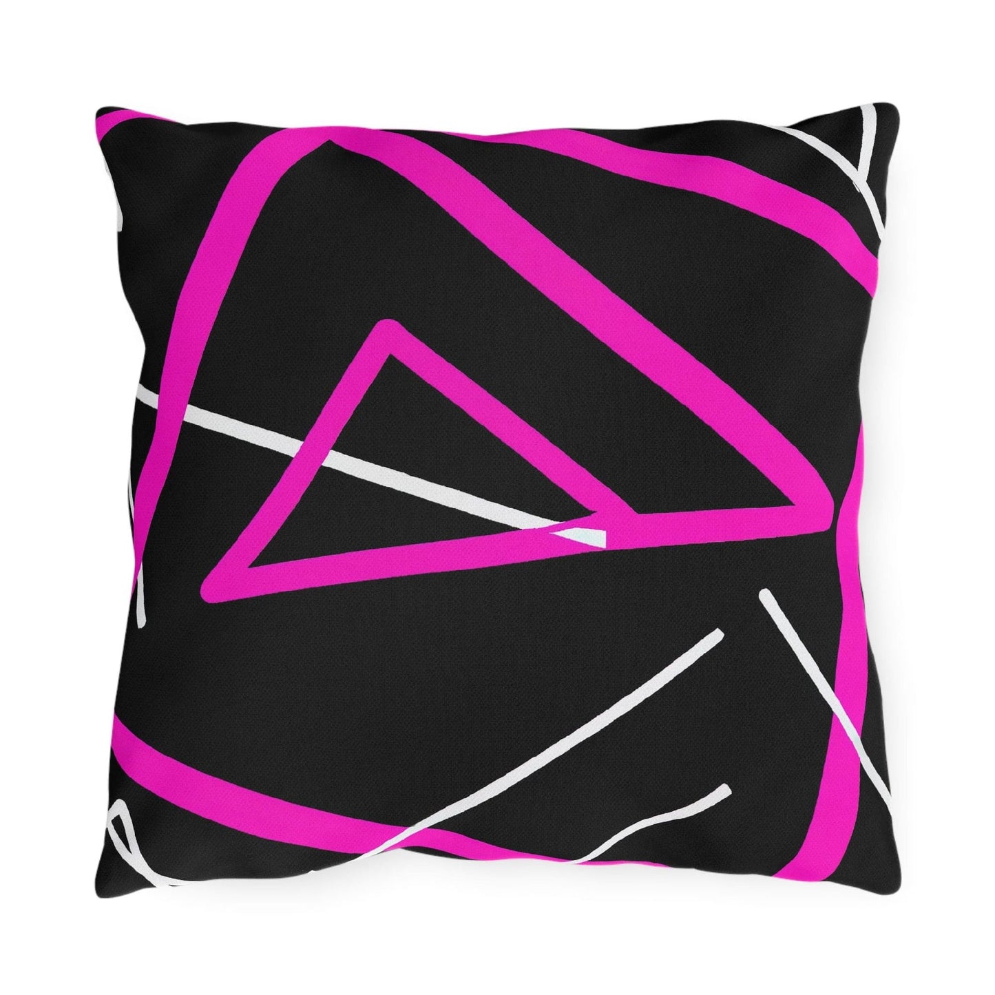 Decorative Outdoor Pillows With Zipper - Set Of 2, Black And Pink Geometric Pattern