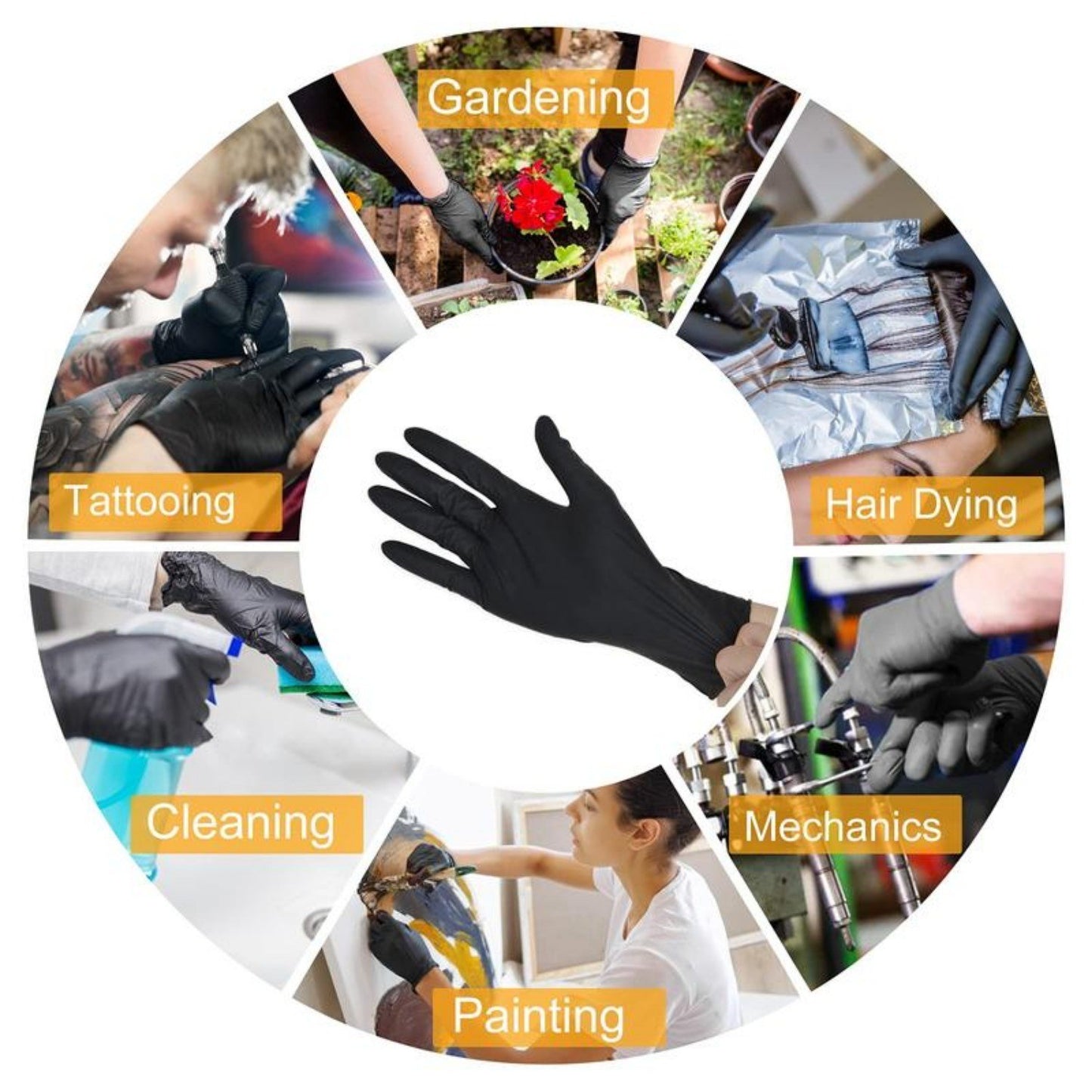 200pcs Black disposable nitrile gloves  are used for safe household cleaning in work, kitchen, cooking, and garden environments (Prohibited from selling on Amazon)