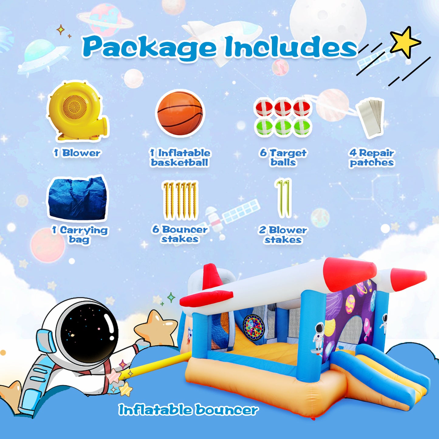 6 in 1 outdoor indoor inflatable bouncer for kids target ball basketball slide with blower