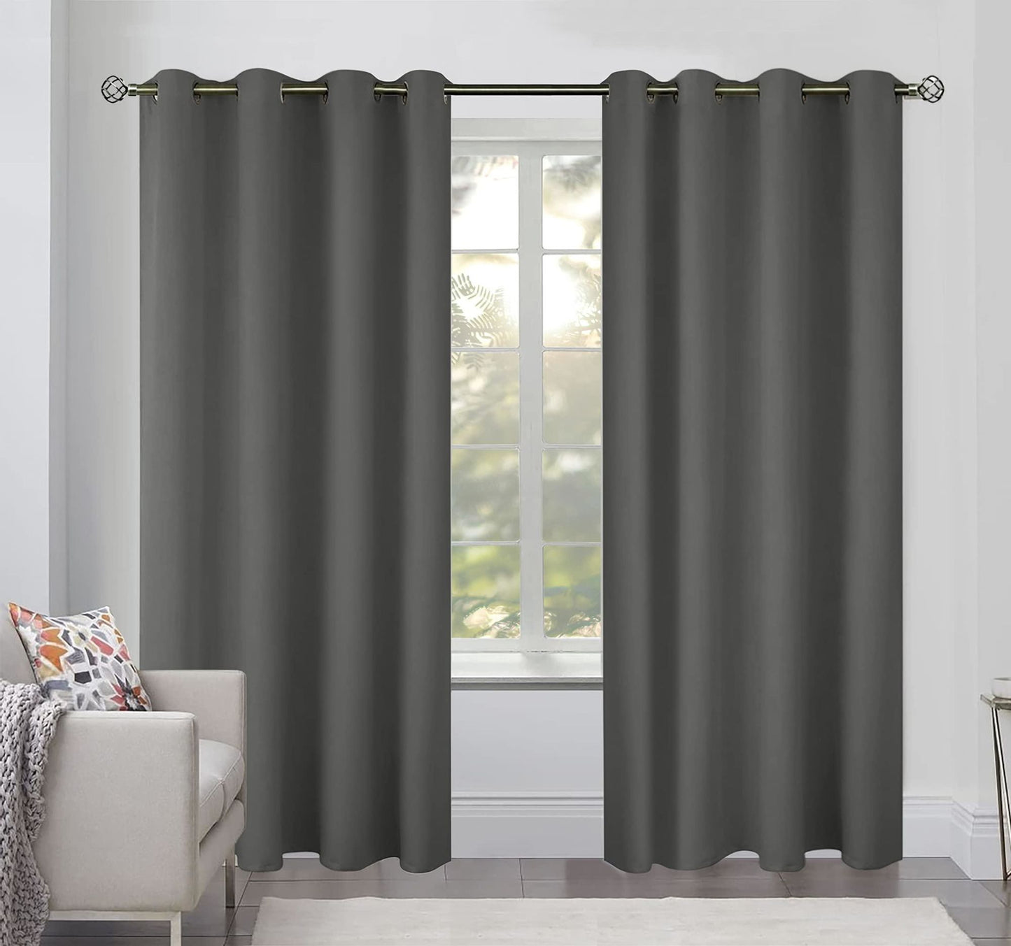 Blackout Curtains for Bedroom Pack of 2 Window Hanging Panels 52 x 84 inch Grey Blind Off Grommet Curtains Thick Black Out Window Screen No Light Drapes