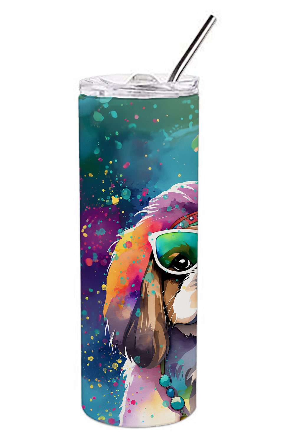 Shih Tzu Hippie Dawg Stainless Steel Skinny Tumbler Vacuum Double Walled Reusable Insulated Tumbler Travel Cup for Coffee Cocktails Gift with Lid, 20 oz