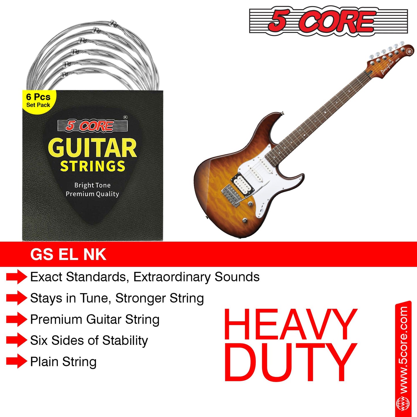 5 Core Guitar strings 6 Pieces Nickel Acoustic Electric Guitar Strings guitar & bass accessories, Light, Gauge 0.09-0.042 Nickel Wound Shield Package Corrosion free - GS EL