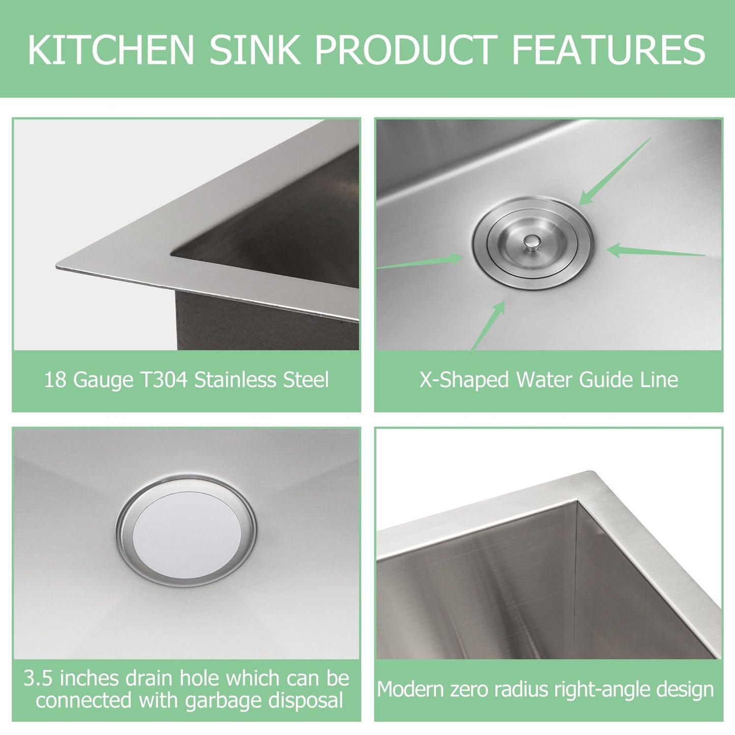 Undermount Sink Stainless Steel 18 Gauge Single Bowl Kitchen Sink Basin with Strainer