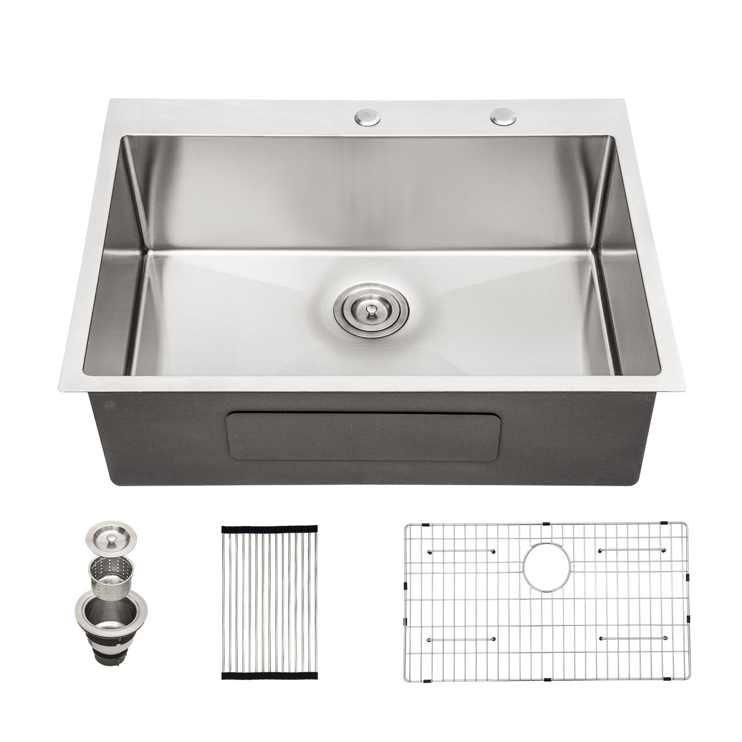 Lordear 16 Gauge Kitchen Sink Drop-in Topmount Single Bowl Gunmetal Black Stainless Steel Sink