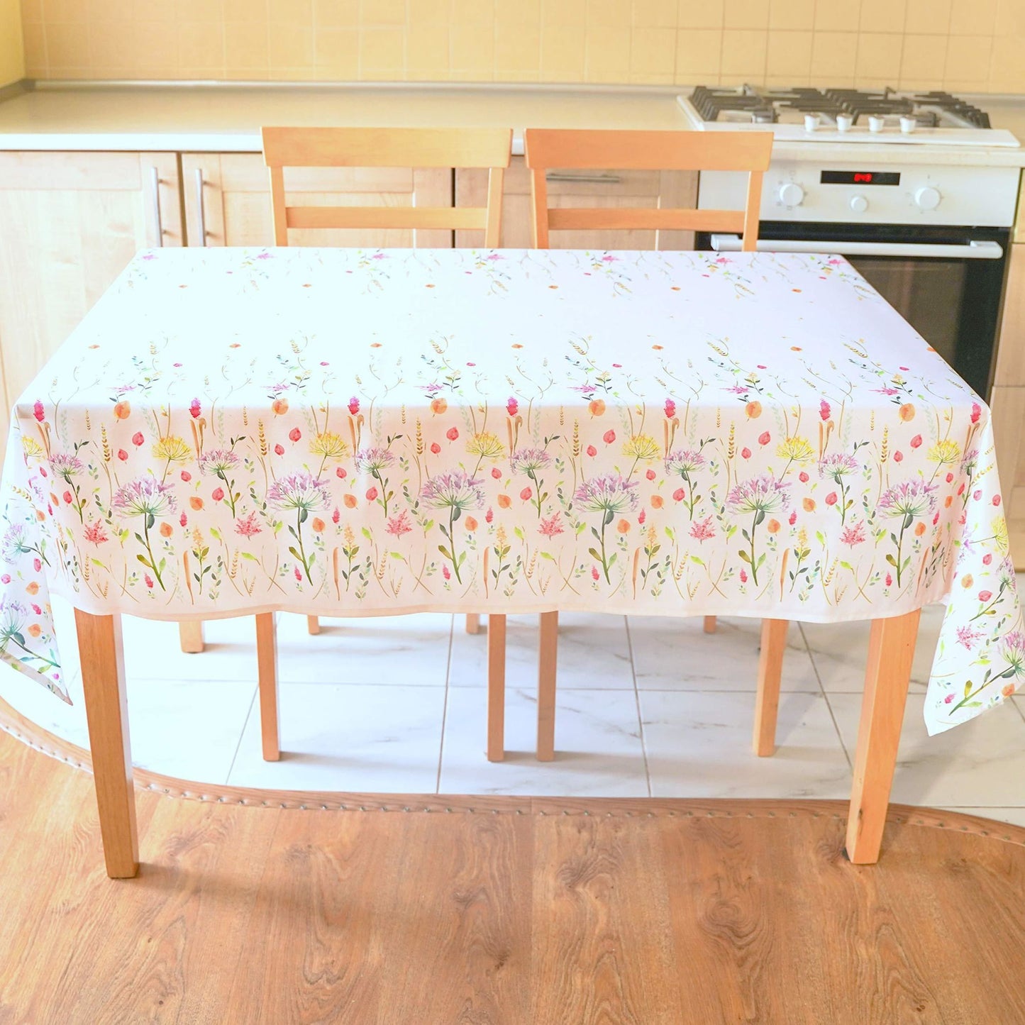 Finest Floral Coloring Square Easter Tablecloth Non Iron Stain Resistant Table Cover 60x60 inch