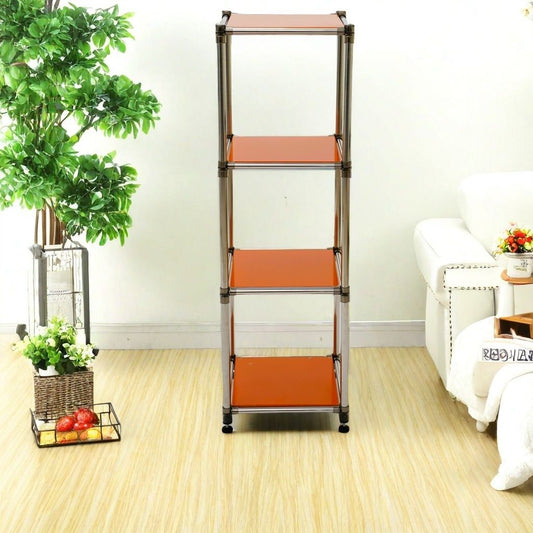 Korean orange 4-Tier Heavy Duty Stainless steel Storage Shelving Unit, 100lbs/shelf (49"H x 14.9"W x 13.7"D) for Indoor/Outdoor Organization , Modular Rack, Extremely Durabl