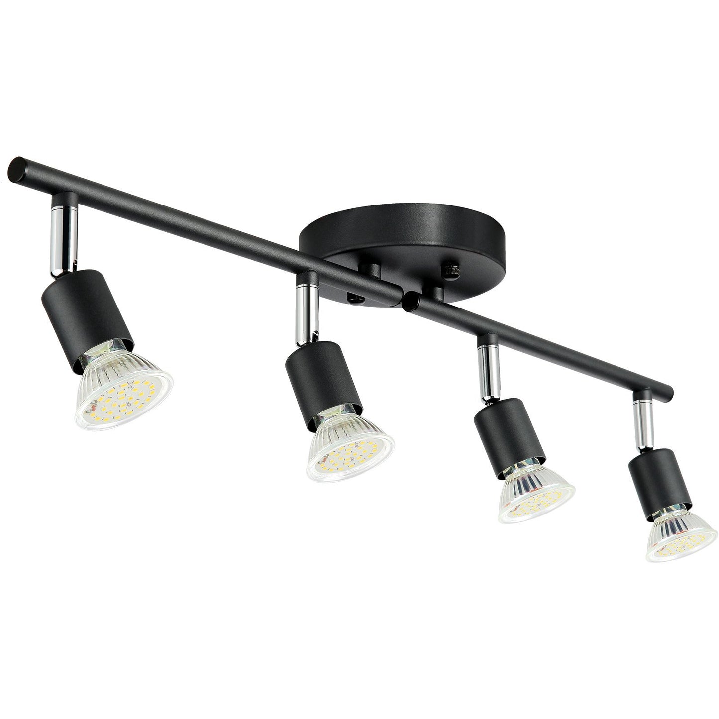 VEVOR 4-Light LED Track Lighting Kit, Ceiling Spot Light with Rotatable Light Arms and Heads, 24.8" Track Lighting Fixture, Included 4 GU10 3000K Bulbs for Indoors Exhibition, Kitchen, Living Room