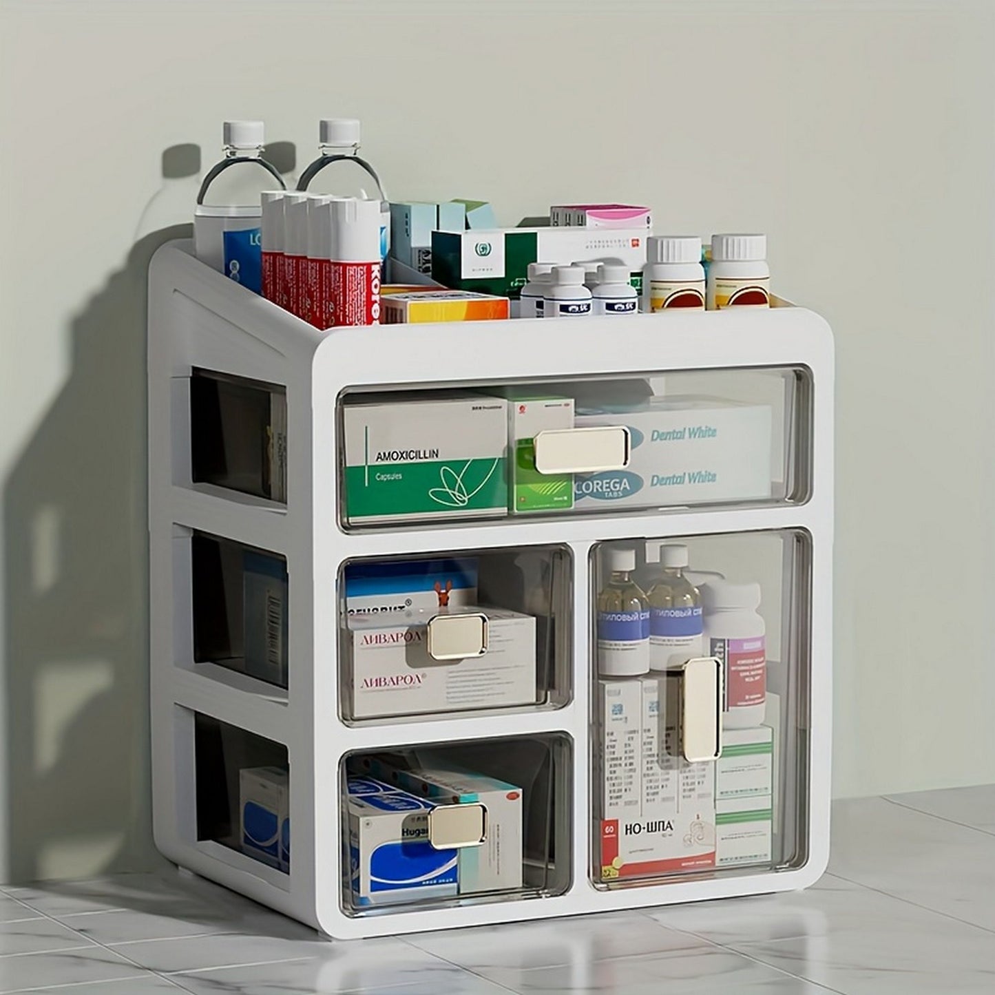 Large capacity family medicine box - spacious storage space with easy to access drawers, orderly classification, sturdy multi-layer structure, suitable for medical and drug storage