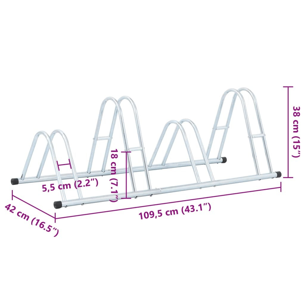 Bicycle Stand for 4 Bikes Floor Freestanding Galvanized Steel