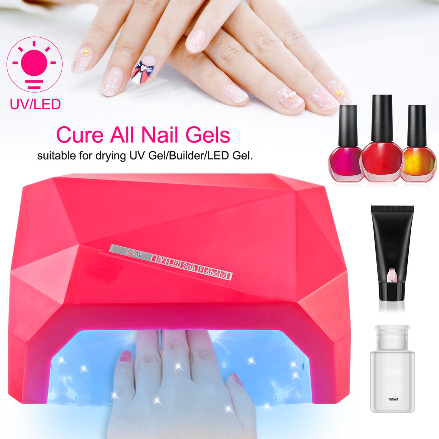 36W UV LED Lamp Nail Polish Dryer 15 LEDs Fingernail Toenail Gel Curing Machine Nail Art Painting Salon Tools Set US Plug