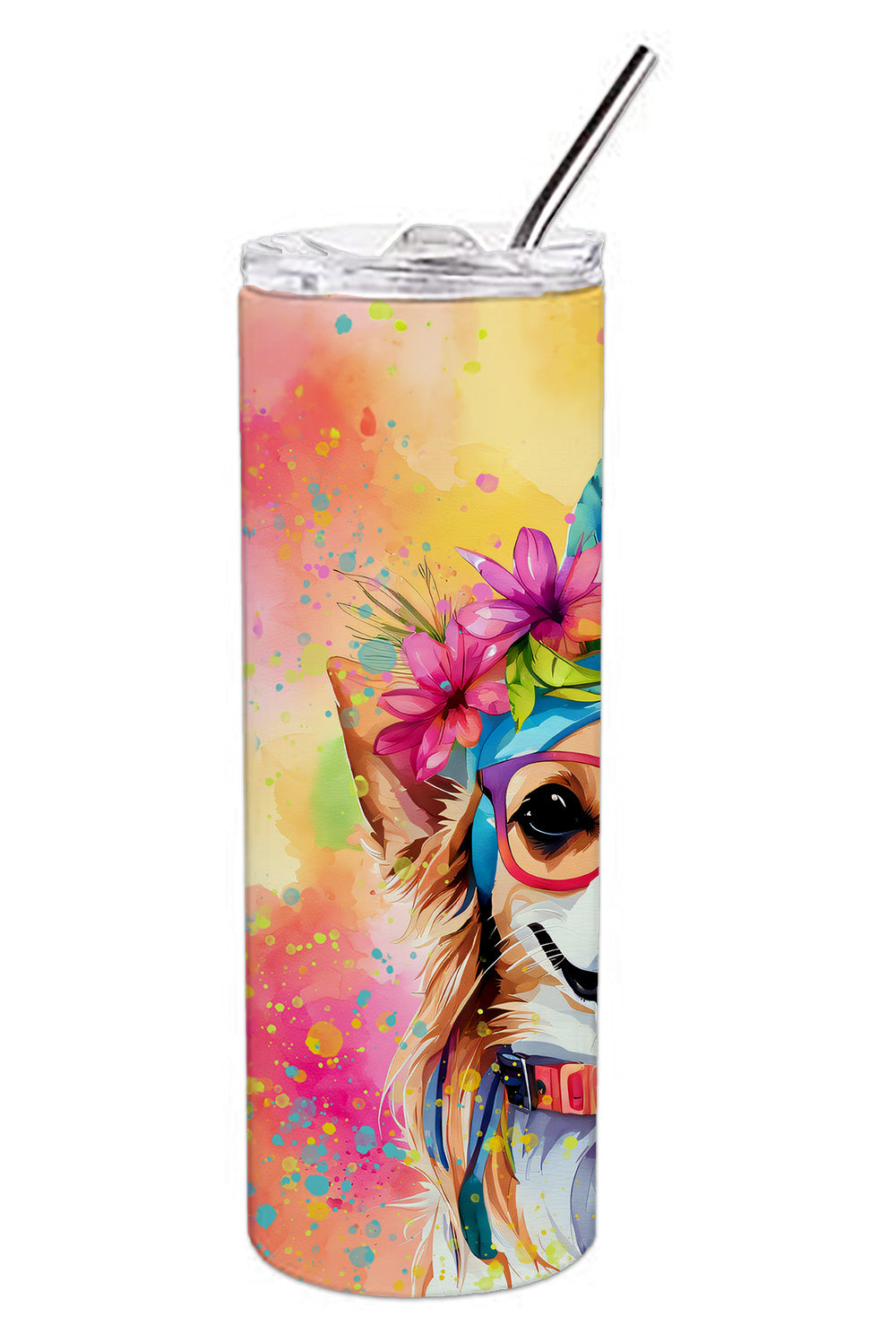 Chihuahua Hippie Dawg Stainless Steel Skinny Tumbler Vacuum Double Walled Reusable Insulated Tumbler Travel Cup for Coffee Cocktails Gift with Lid, 20 oz