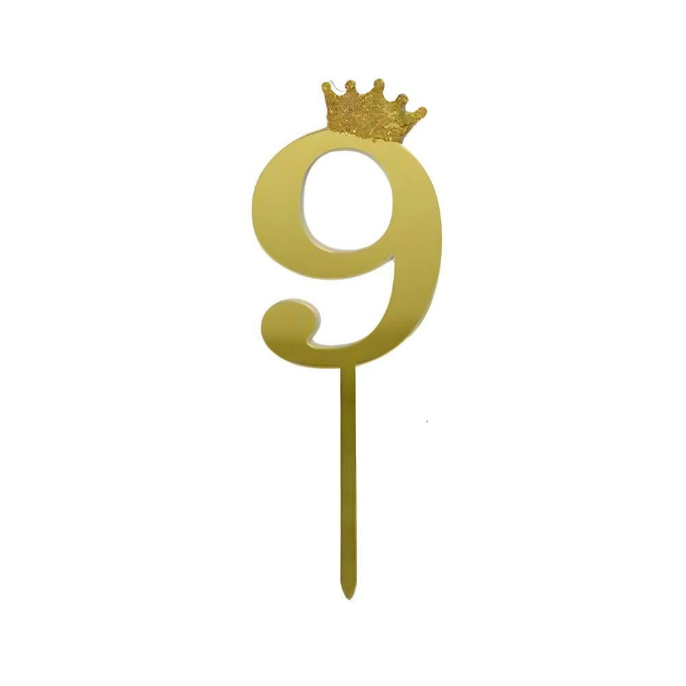 12pcs Number 9 Crown Cake Topper and Gold Acrylic Happy Birthday Cake Toppers for Wedding Anniversary or Birthday Party Decorations