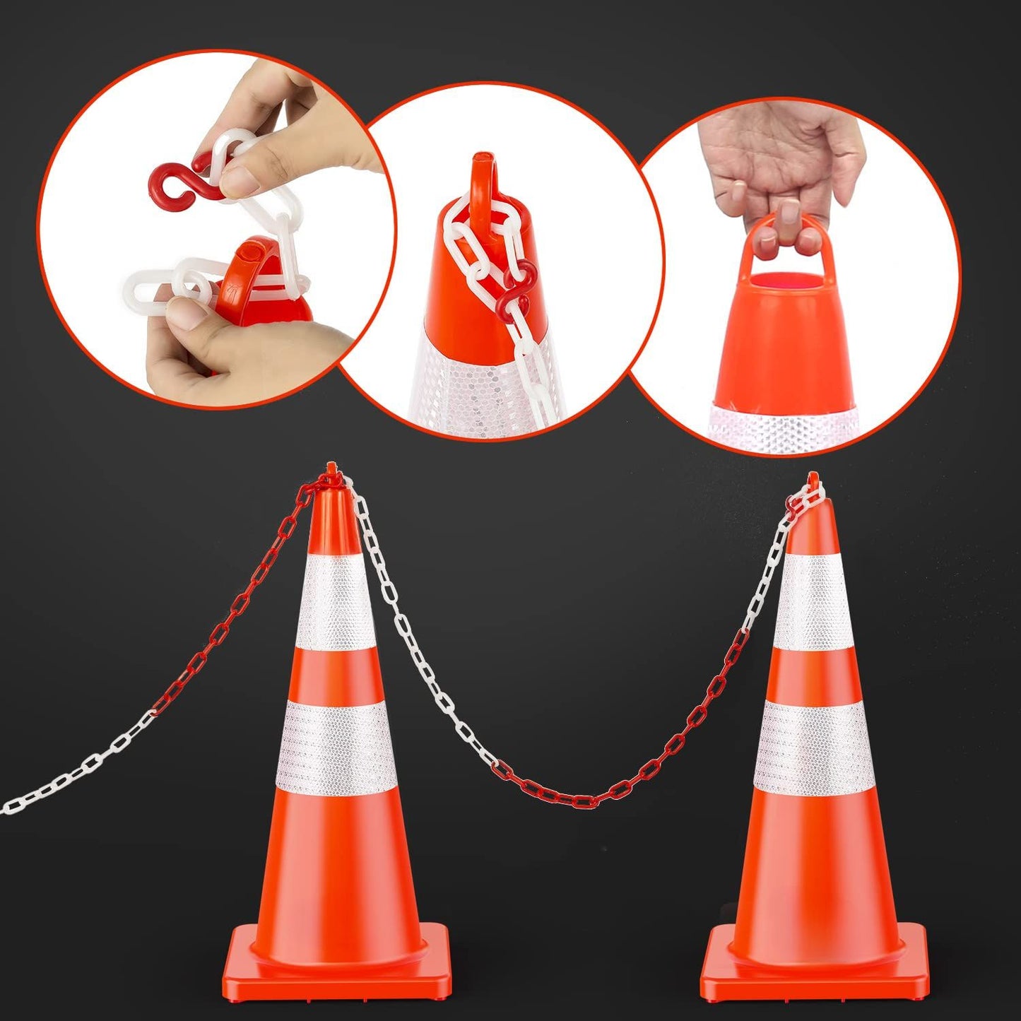 12 pcs Traffic Cones 28 Inch Safety Cones with Reflective Collar Orange Cones with Handle Plastic PVC Heavy Duty Cones for Parking Lot, Driving Training