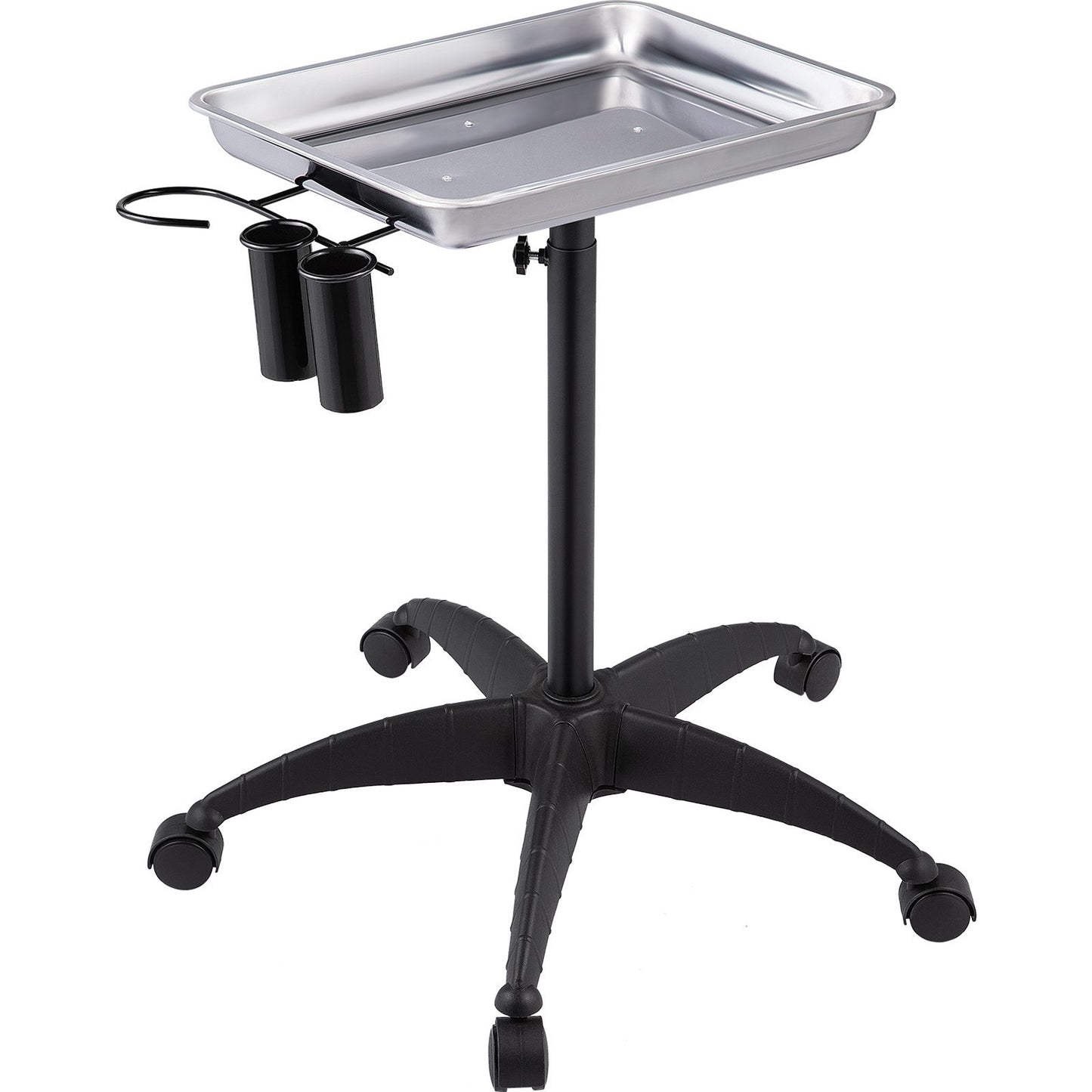 VEVOR Mayo Stand Medical Tray, Height Adjustable Stainless Steel Salon Tray Easy Assemble Tattoo Cart Lab Tray with 2 Cups & 1 Metal Ring for SPA Clinic Personal Care Lab Hospital Dentistry, Silver