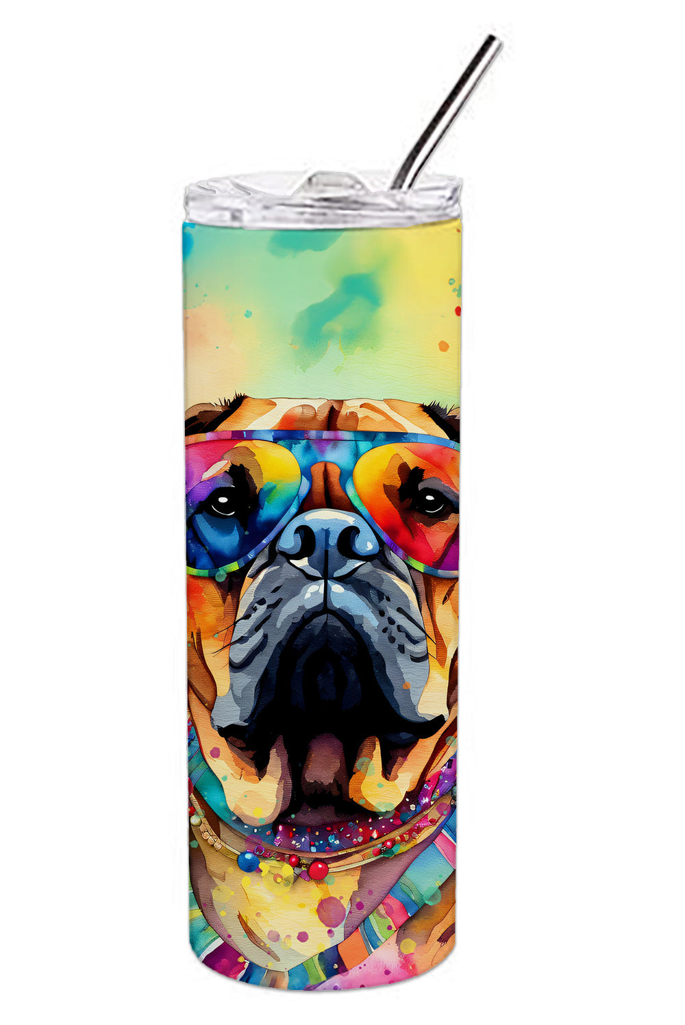 Bullmastiff Hippie Dawg Stainless Steel Skinny Tumbler Vacuum Double Walled Reusable Insulated Tumbler Travel Cup for Coffee Cocktails Gift with Lid, 20 oz