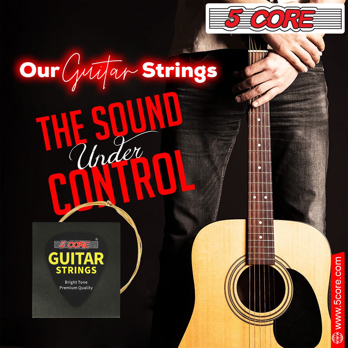 5 Core Brass Acoustic Guitar Strings, Heavy Duty Gauge High-Carbon Steel Core .013-.066 GS AC BRSS HD