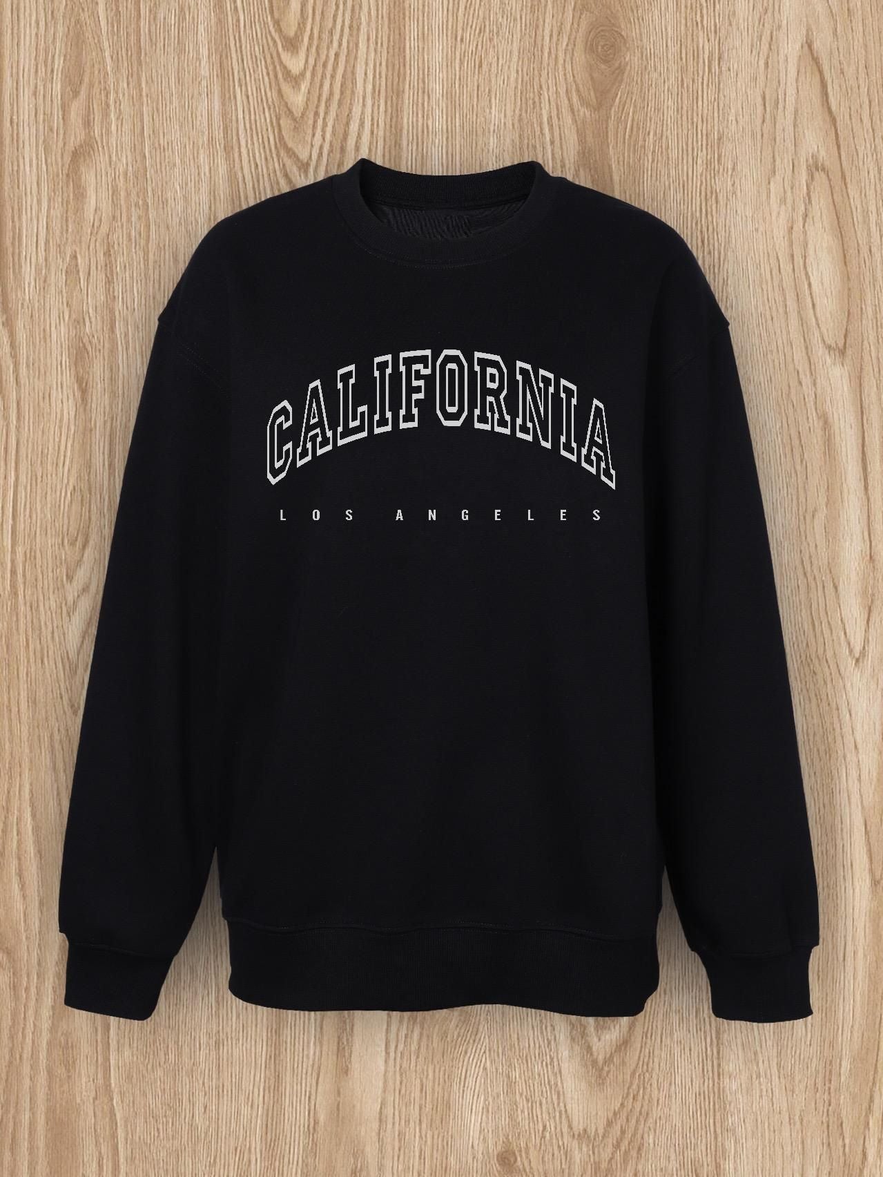 Women Basic Casual Pullover Spring Autumn Long Sleeve California Letters Printed Round Neck