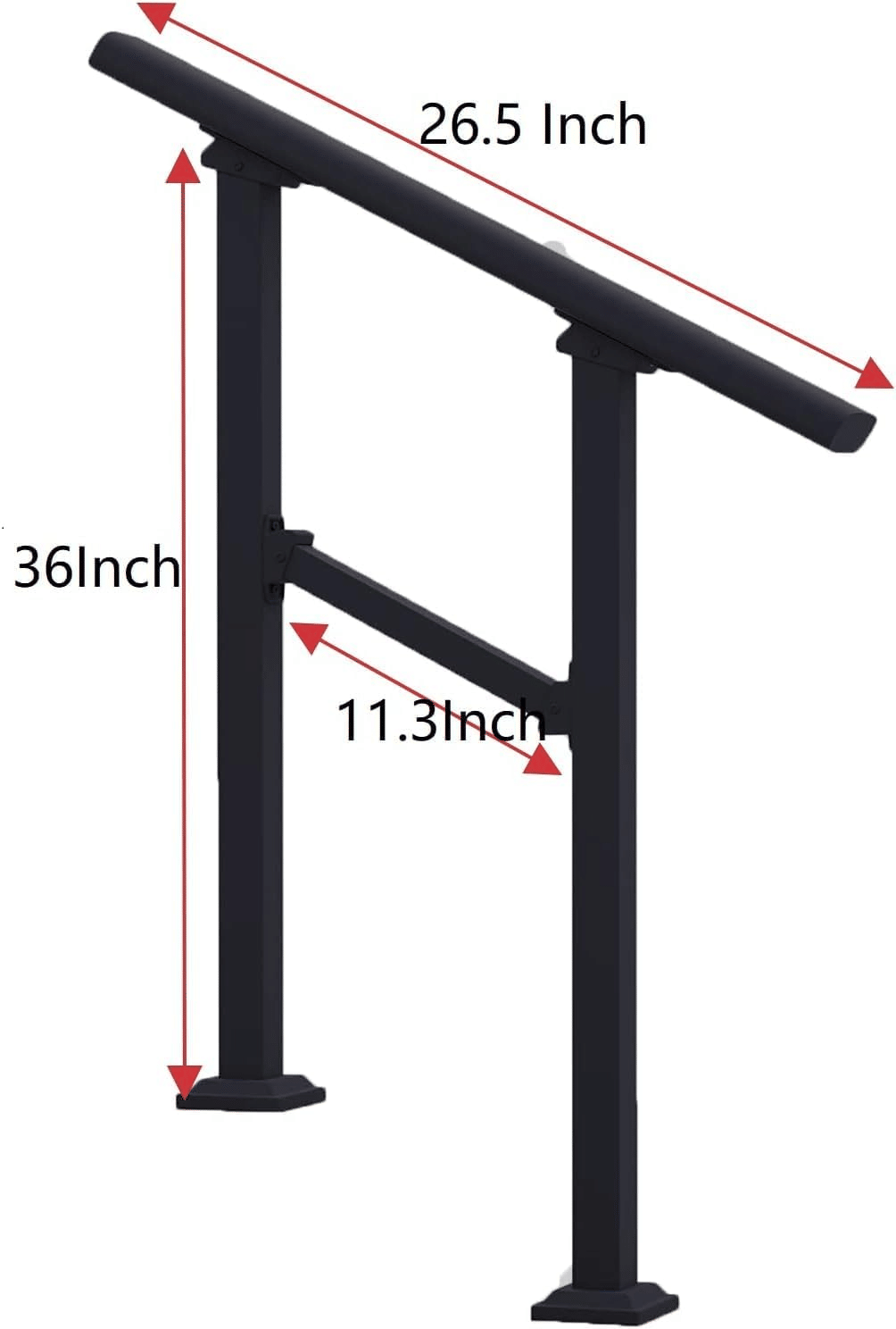 Handrails for Outdoor Steps 3 Steps Handrail - Black Outdoor Hand Rails for Steps,Transitional Handrail with Installation Kit,Hand Rails for Outdoor Steps(3 Steps-2Pack)