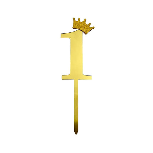 12pcs Number 1 Crown Cake Topper and Gold Acrylic Happy Birthday Cake Toppers for Wedding Anniversary or Birthday Party Decorations