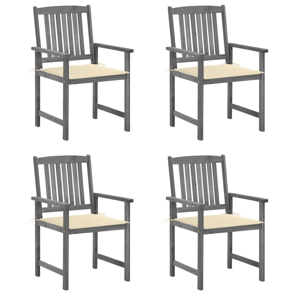 Patio Chairs with Cushions 4 pcs Gray Solid Acacia Wood