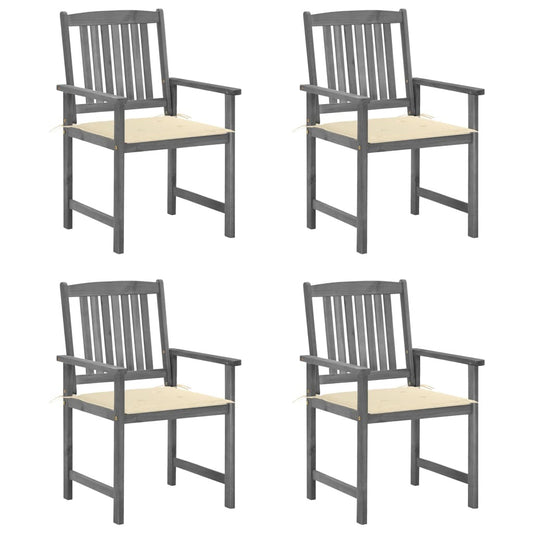 Patio Chairs with Cushions 4 pcs Gray Solid Acacia Wood