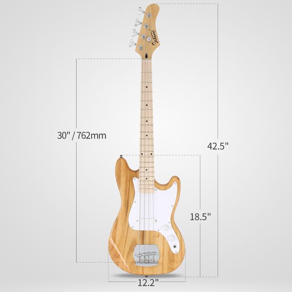 [Do Not Sell on Amazon] Glarry 4 String 30in Short Scale Thin Body GB Electric Bass Guitar with Bag Strap Connector Wrench Tool Burlywood